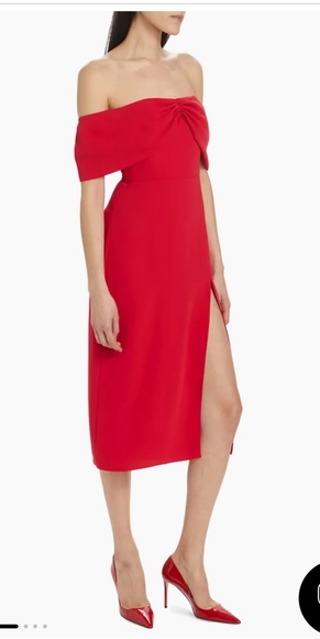 Amanda Uprichard Darien Off The Shoulder, Slit, Midi Dress in Lipstick Red 6 NWT - Picture 7 of 12